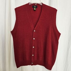 Club Room 100% Lambs Wool Button-up Sweater Vest Men's Large Red Grandpa VTG HK